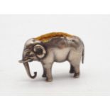 A novelty silver pin cushion, modelled as an elephant, Birmingham, marks rubbed, 9gms Condition