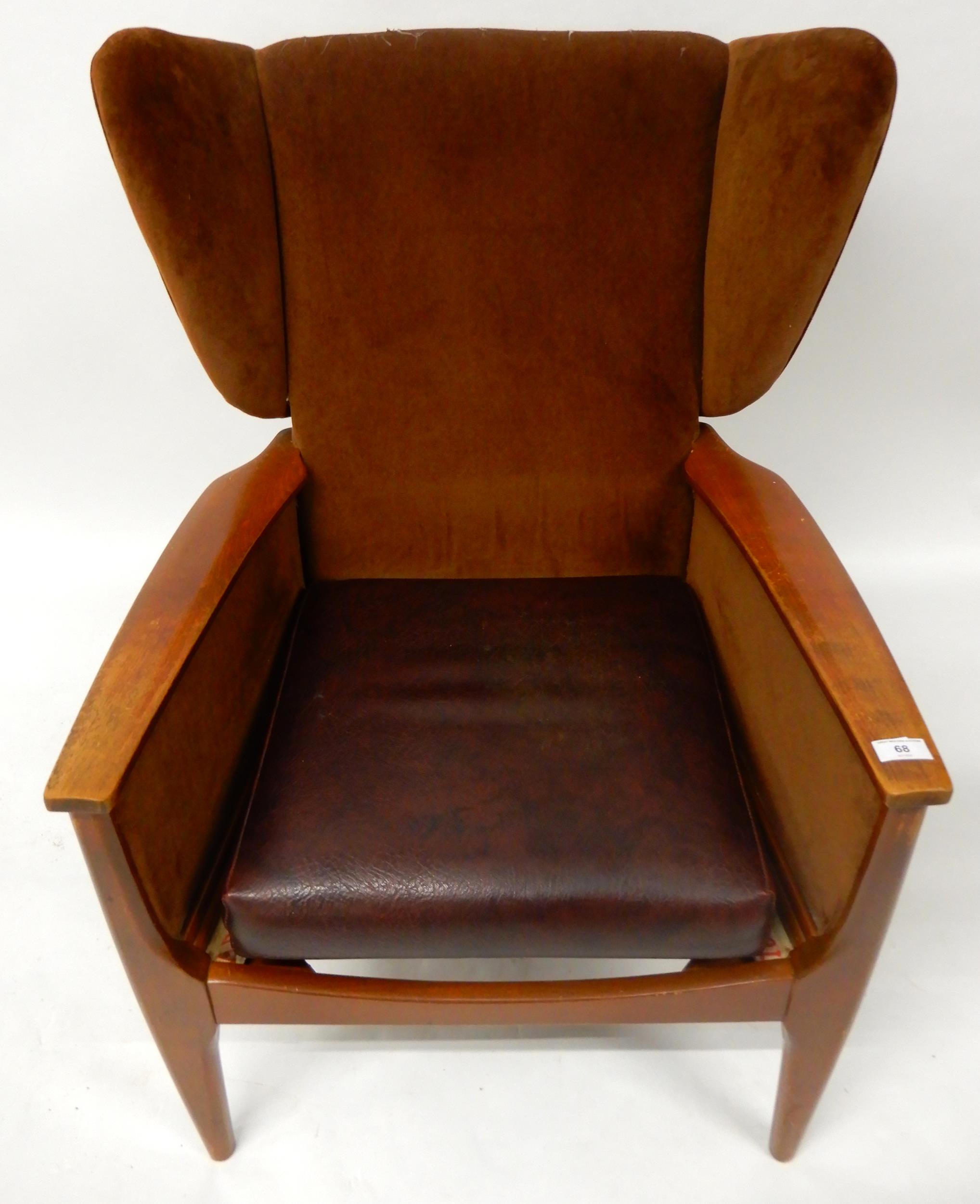 A mid 20th century stained teak framed armchair and a 20th century mahogany cheval mirror (def) ( - Image 3 of 12