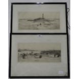 WILLIAM LIONEL WYLLIE Lighthouse and fishing boats, signed, etchings, 18 x 39 cm and three others (