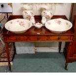 A Victorian mahogany washstand with gallery top with hinged top toiletry compartment flanked by