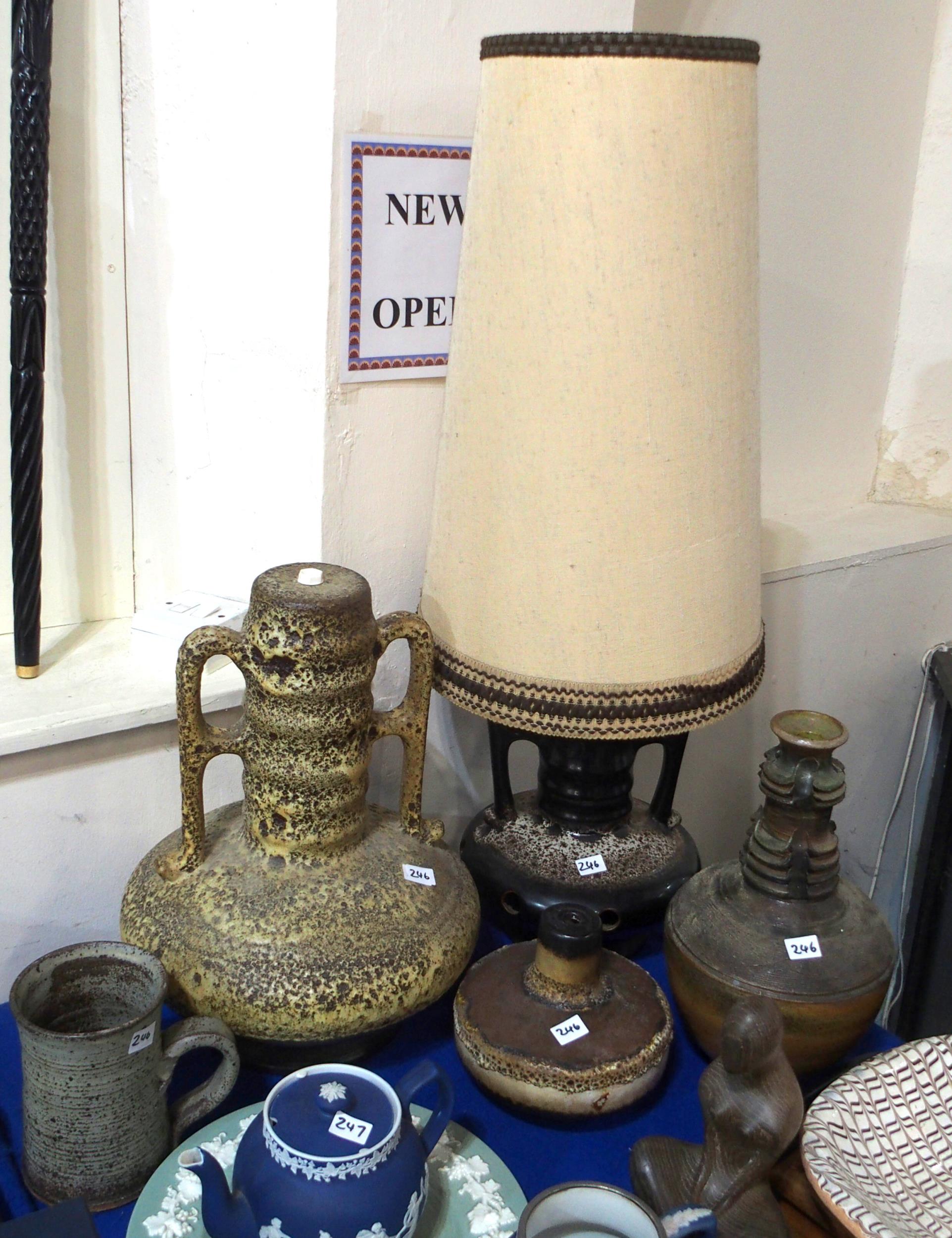 *WITHDRAWN* A Bitossi blue and green glazed watering can, together with four West