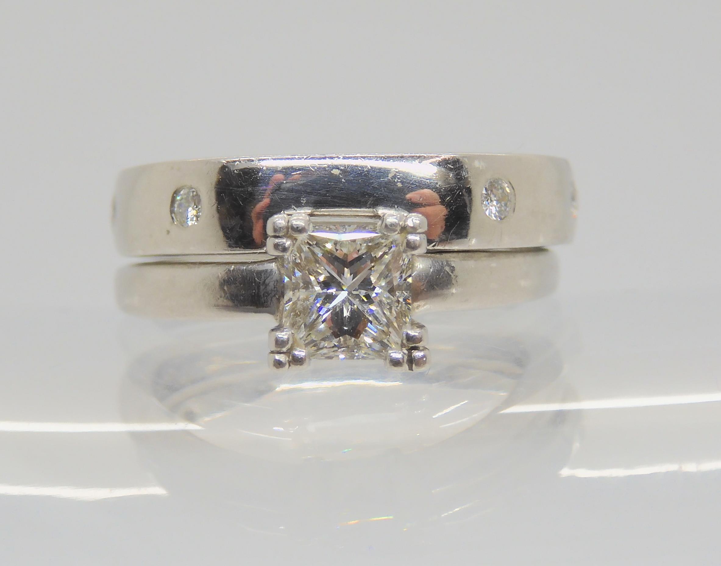 A platinum princess cut diamond solitaire of estimated approx 0.74ct  size O1/2 with shaped to fit - Image 2 of 5