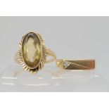 A 9ct gold diamond set signet ring, size Q1/2, together with a 9ct gold citrine ring, size T, weight