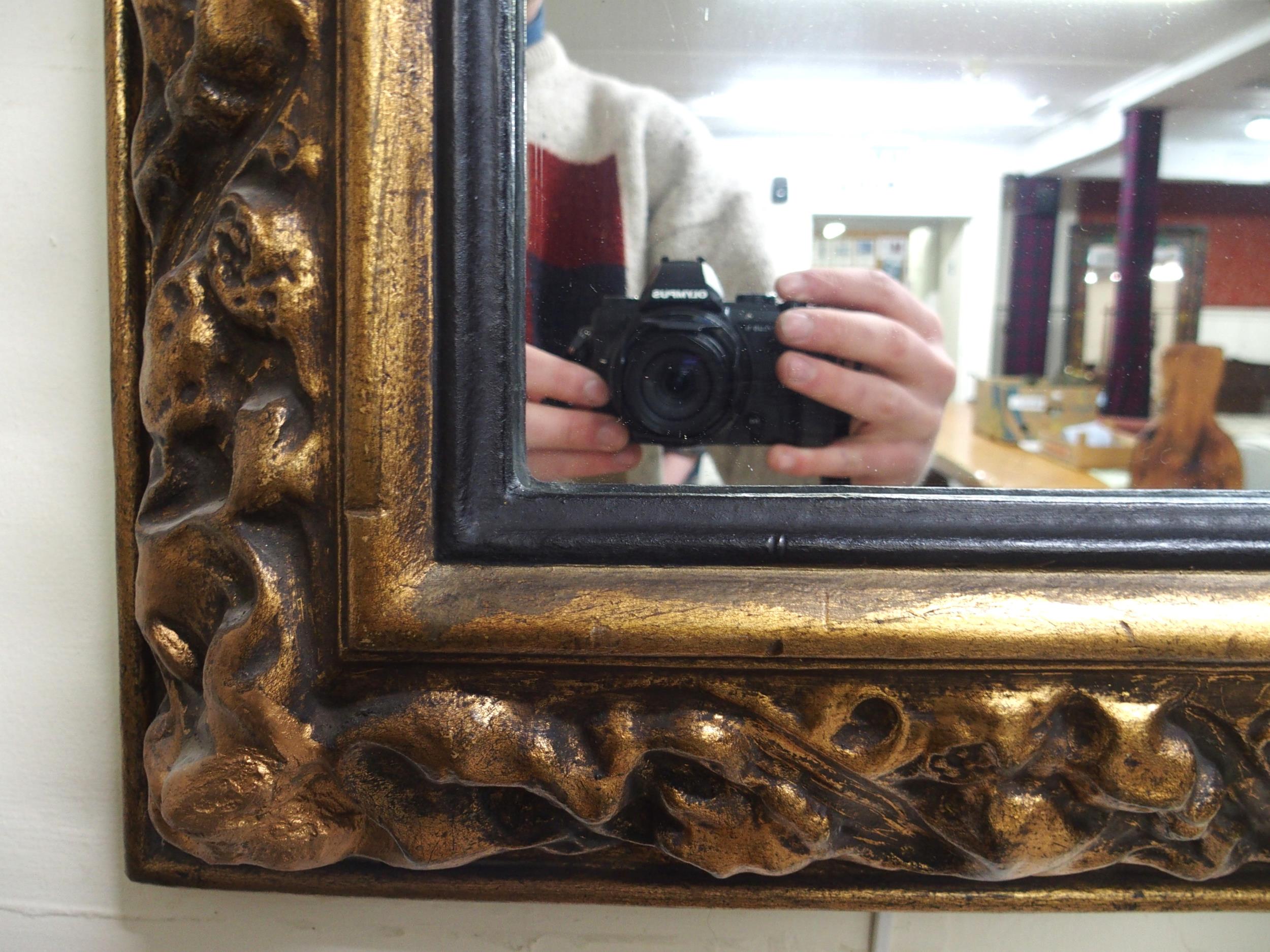 A 20th century gilt gesso style cushion framed wall mirror, 69cm high x 51cm wide and two walking - Image 4 of 4