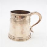 A George VI  Britannia silver tankard, with banded decoration and an inscription to the body, by