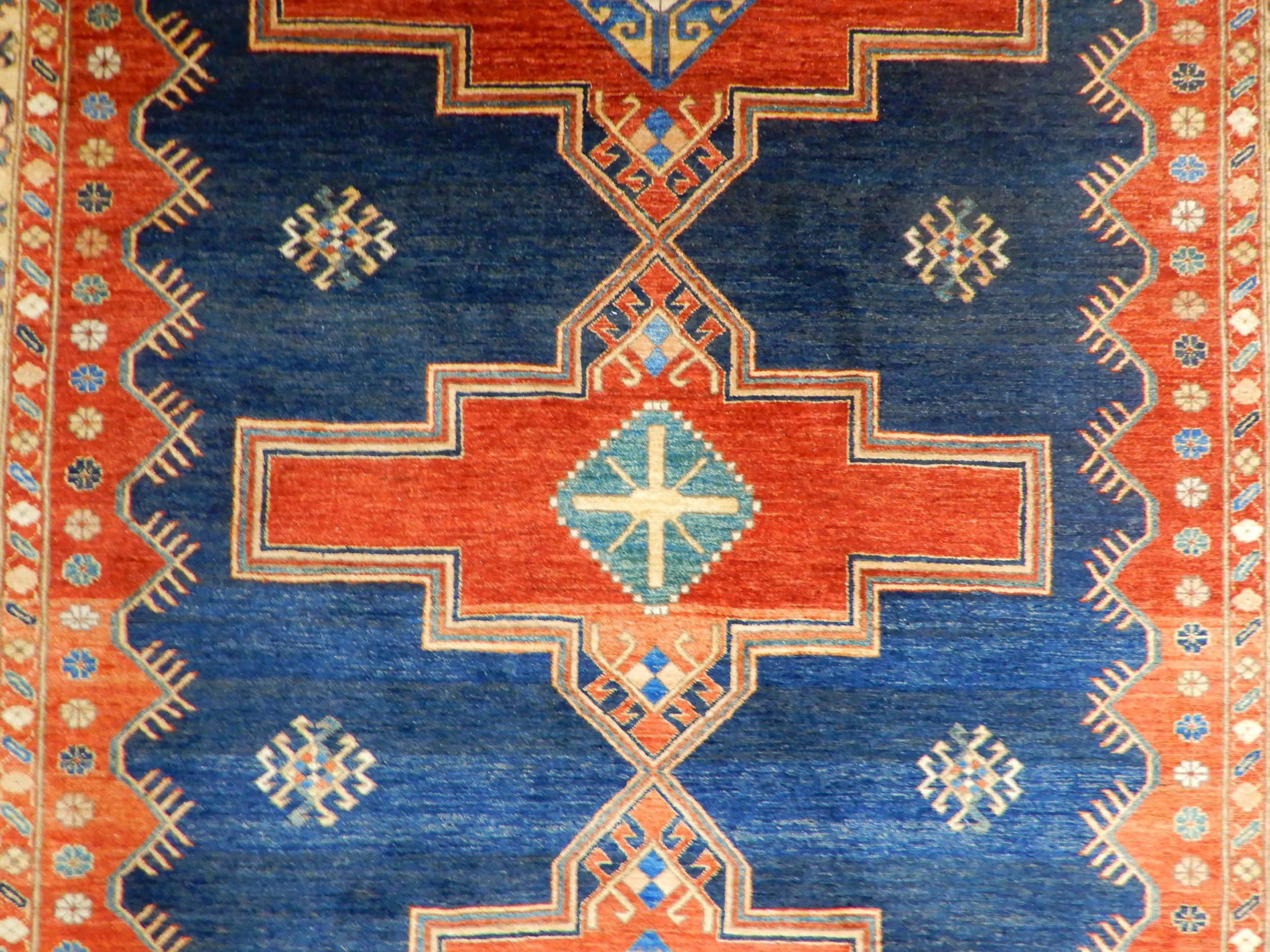 A dark blue ground Pakistani super Garous rug with three geometric medallions and multicoloured - Image 4 of 5