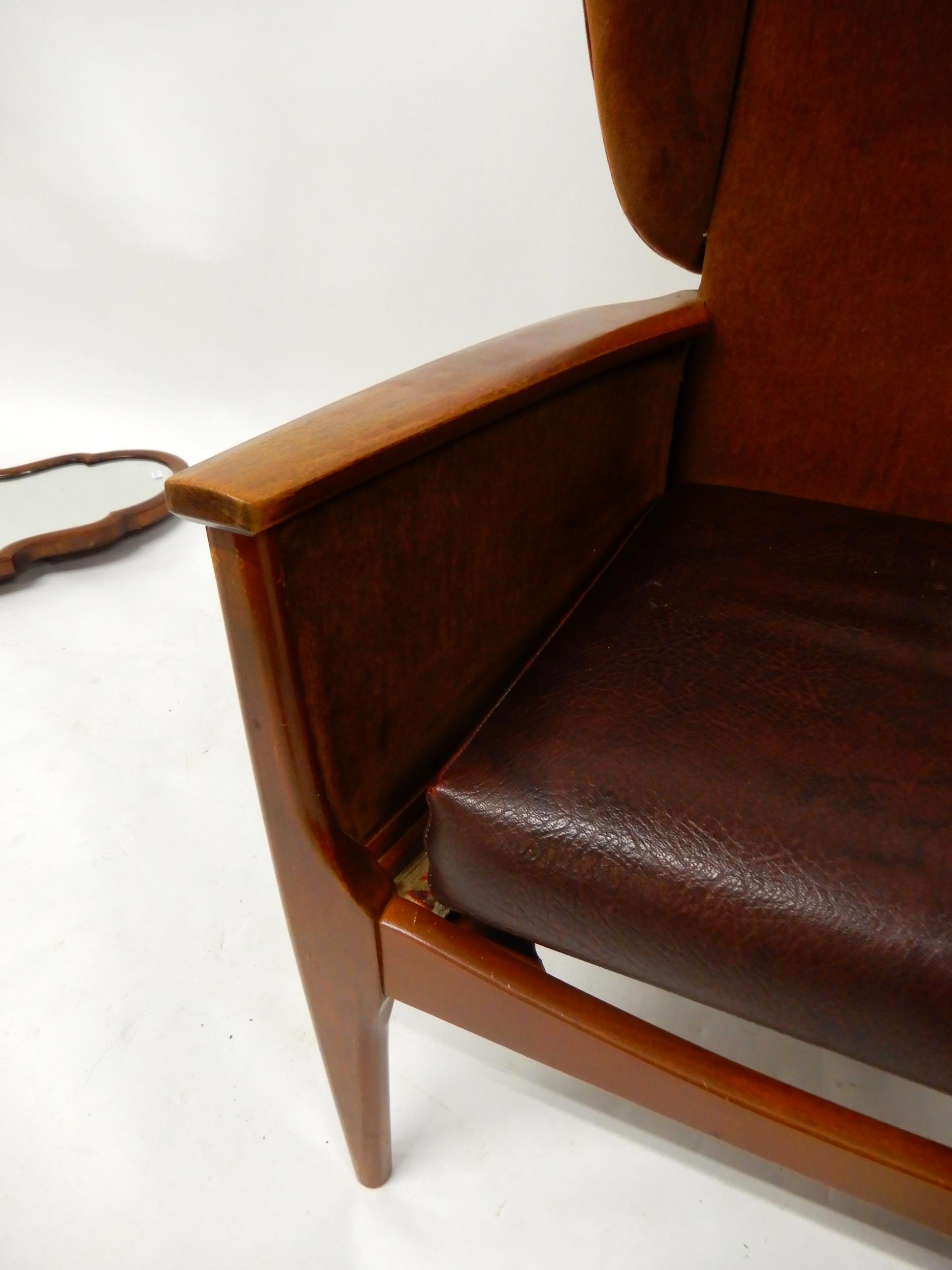 A mid 20th century stained teak framed armchair and a 20th century mahogany cheval mirror (def) ( - Image 6 of 12