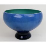 A Caithness cased blue glass bowl from the Salome Range by Phil Chaplain with pulled feather