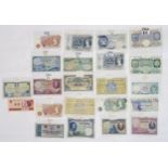 A collection of primarily Scottish and English banknotes, includes Commercial Bank of Scotland,