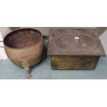 An early 20th century brass arts and craft coal box and another brass log bucket with paw feet (2)