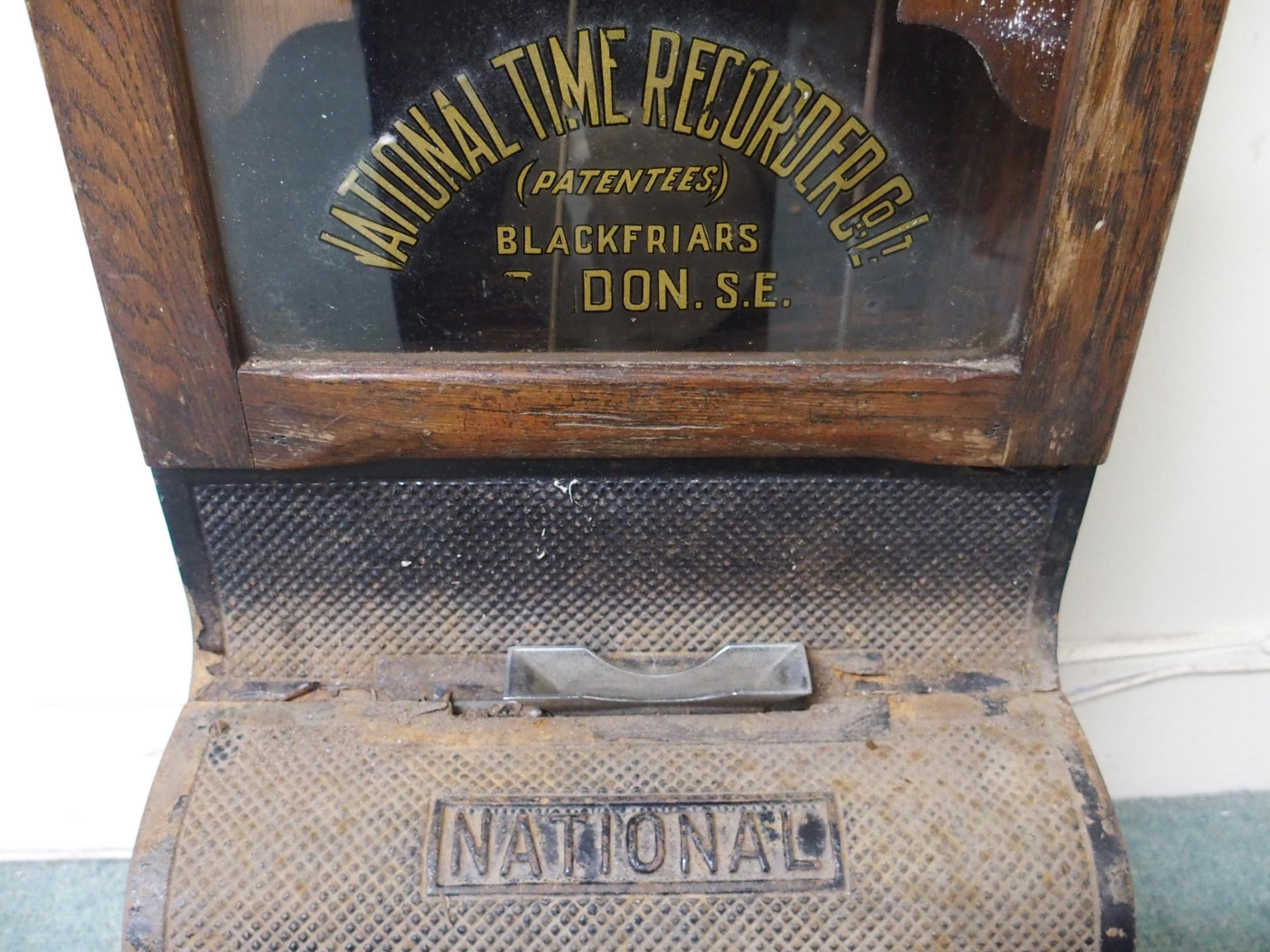 An early 20th century oak cased "National Time Recorder Co Ltd" clocking machine, 106cm high x - Image 5 of 6