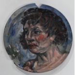 ATTRIBUTED TO PETER HOWSON (SCOTTISH b.1958) PORTRAIT  Oil on ceramic plate, 26.5cm diameter