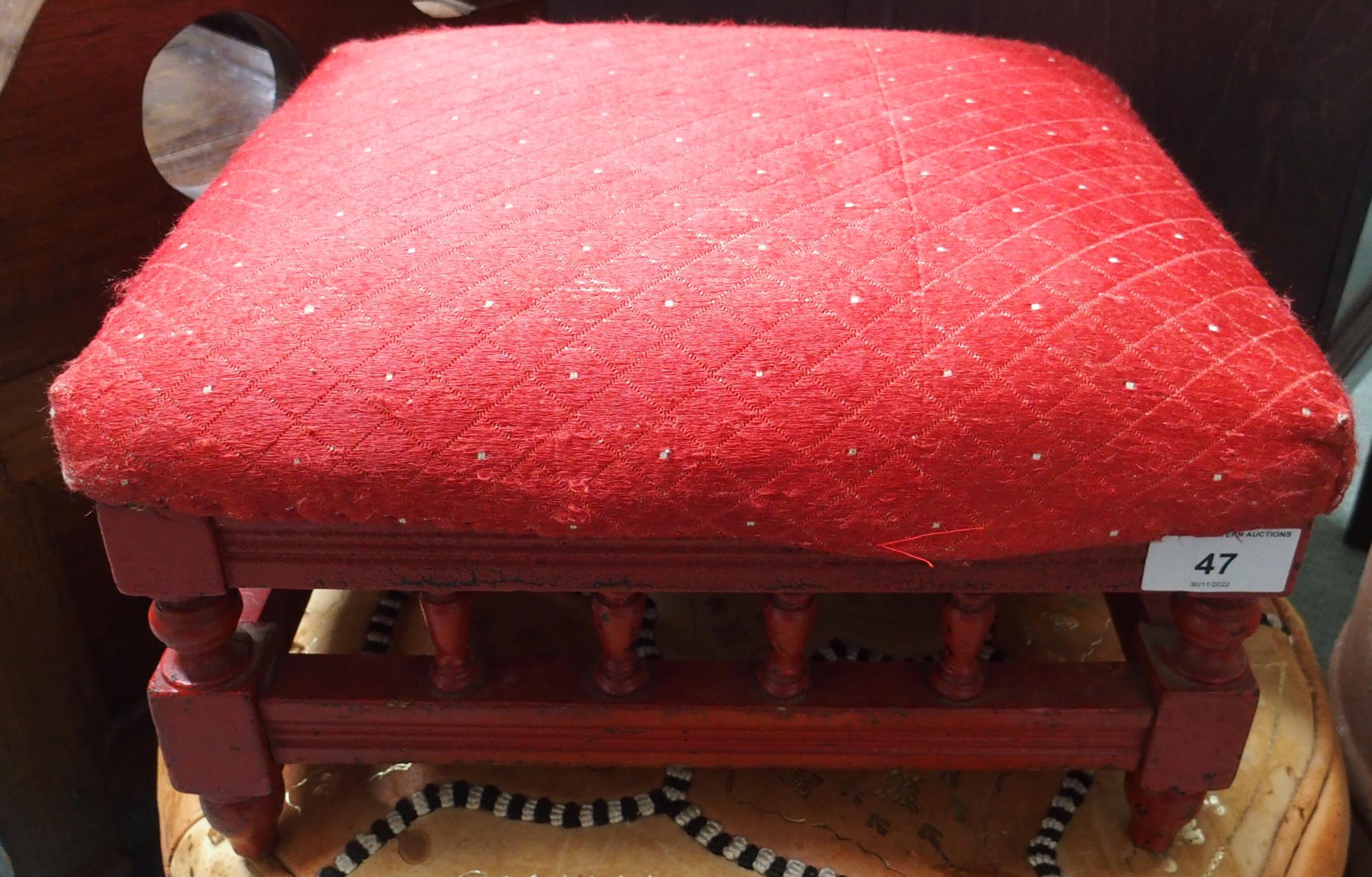 A 20th century leather upholstered poof, small footstool and a terracotta plant pot (3) Condition - Image 3 of 4