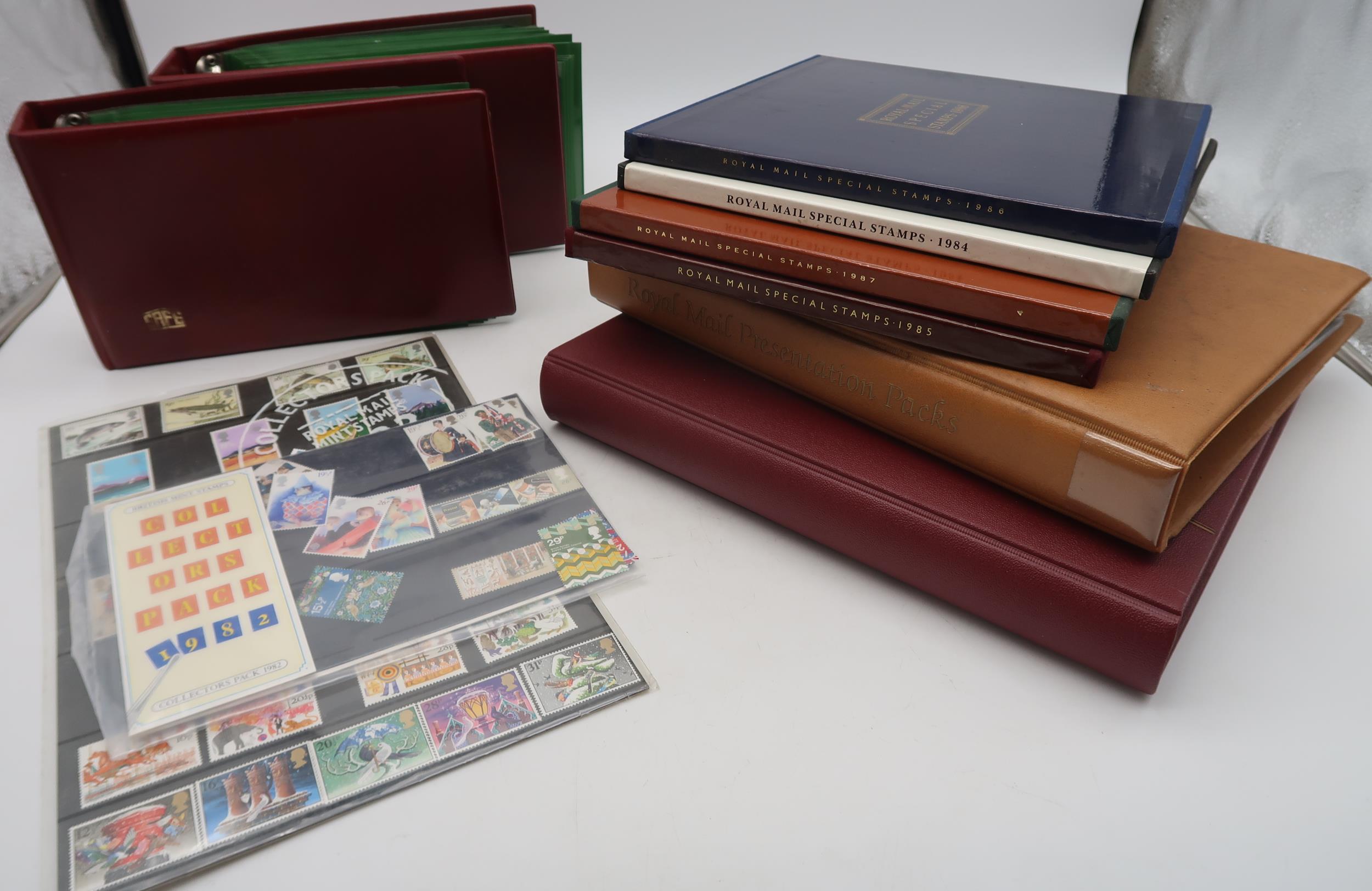 GB large collection of presentation packs (approx. 150), 1984-87 special stamp albums and two year