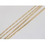 A 9ct gold bright cut curb chain, length 46cm, together with an Italian fancy chain, length 46cm,