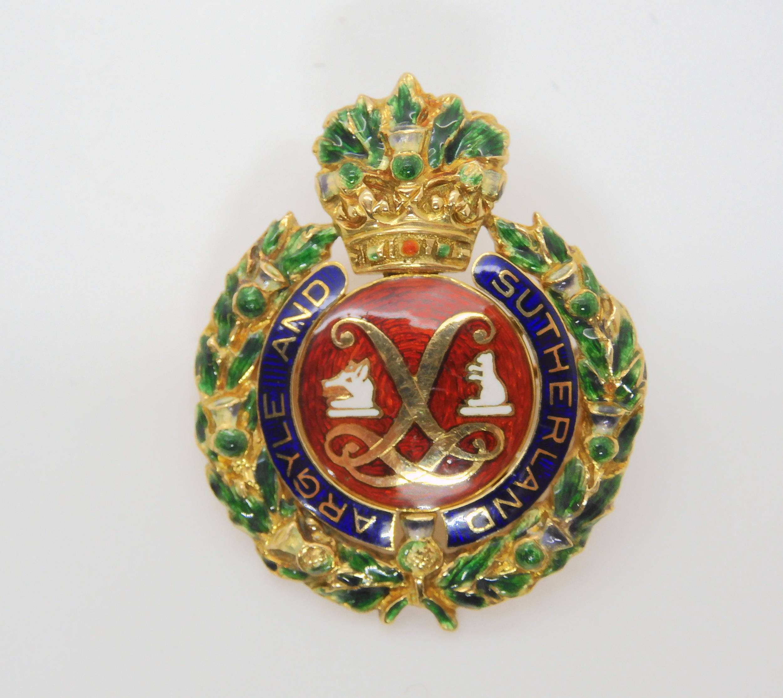 A SWEETHEART BROOCH in yellow metal and enamel for the 'Argyle and Sutherland Highlanders'. With