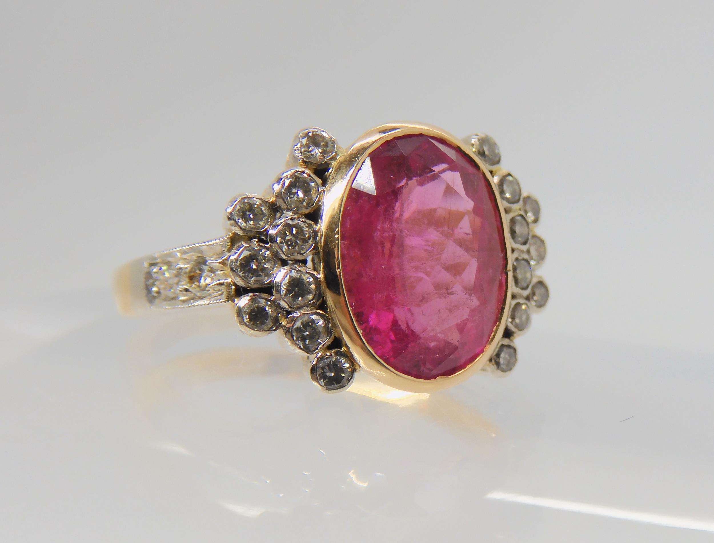 A PINK TOURMALINE AND DIAMOND RING the mount is stamped 750 for 18ct, and set with a 10.8mm x 8. - Image 8 of 10