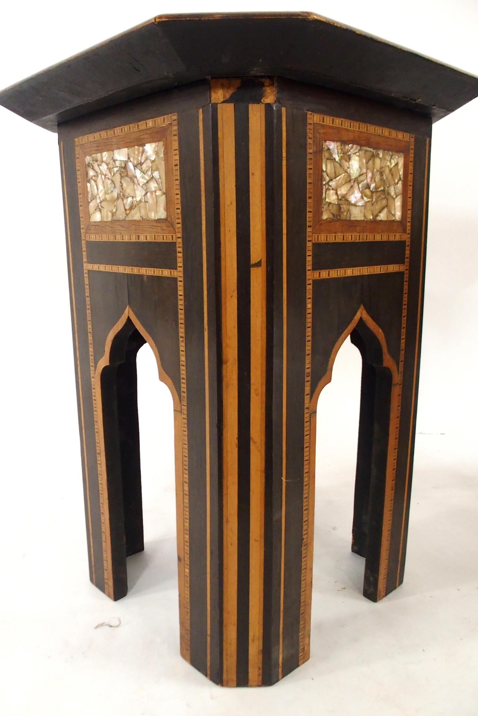 A 19TH CENTURY EBONISED MOORISH OCTAGONAL TOP OCCASIONAL TABLE AND SQUARE TOPPED TABLE both with - Image 8 of 9