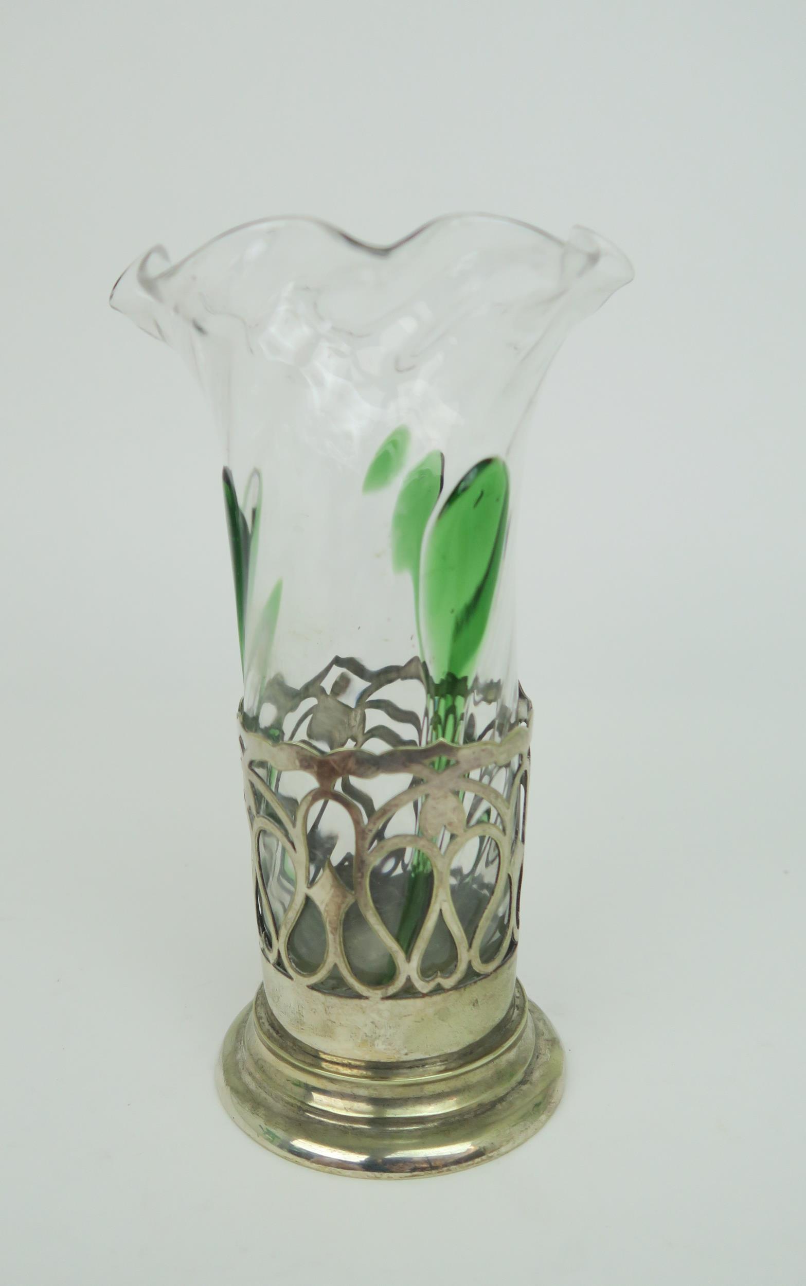 A GROUP OF FIVE STUART AND SONS STOURBRIDGE GLASS VASES all in clear glass with applied and trailing - Image 5 of 8