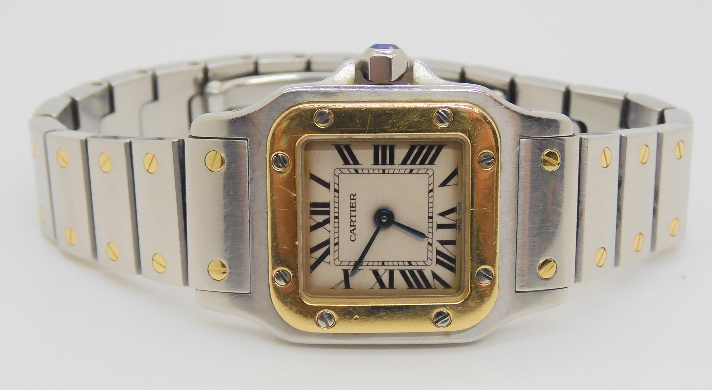 A LADIES CARTIER WATCH in gold and stainless steel, with cream dial, black Roman numerals and - Image 2 of 9