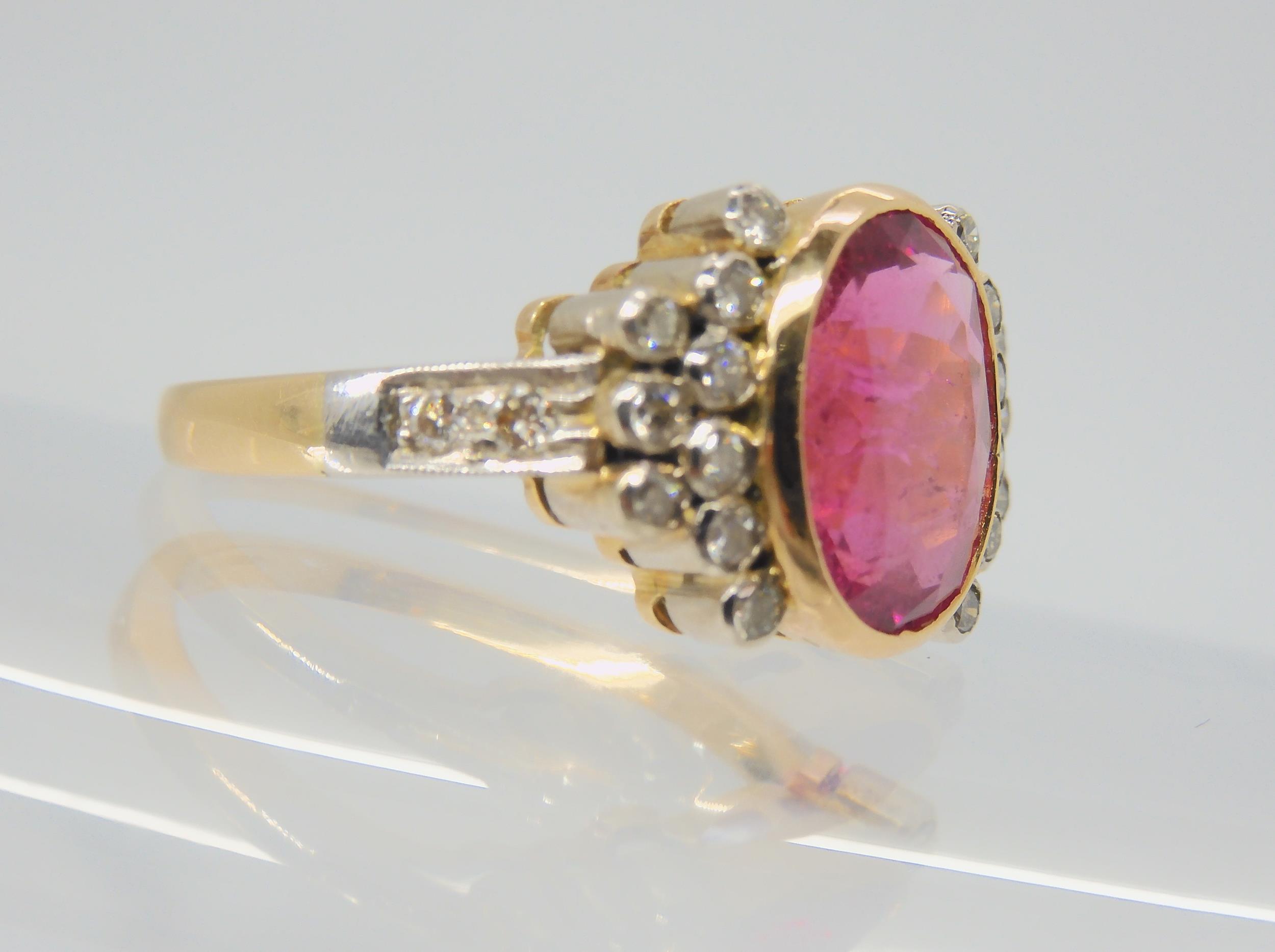 A PINK TOURMALINE AND DIAMOND RING the mount is stamped 750 for 18ct, and set with a 10.8mm x 8. - Image 7 of 10