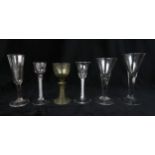 AN 19TH CENTURY RIBBON TWIST STEMMED BELL BOWL WINE GLASS 16cm high, a ribbon twist wine glass, a