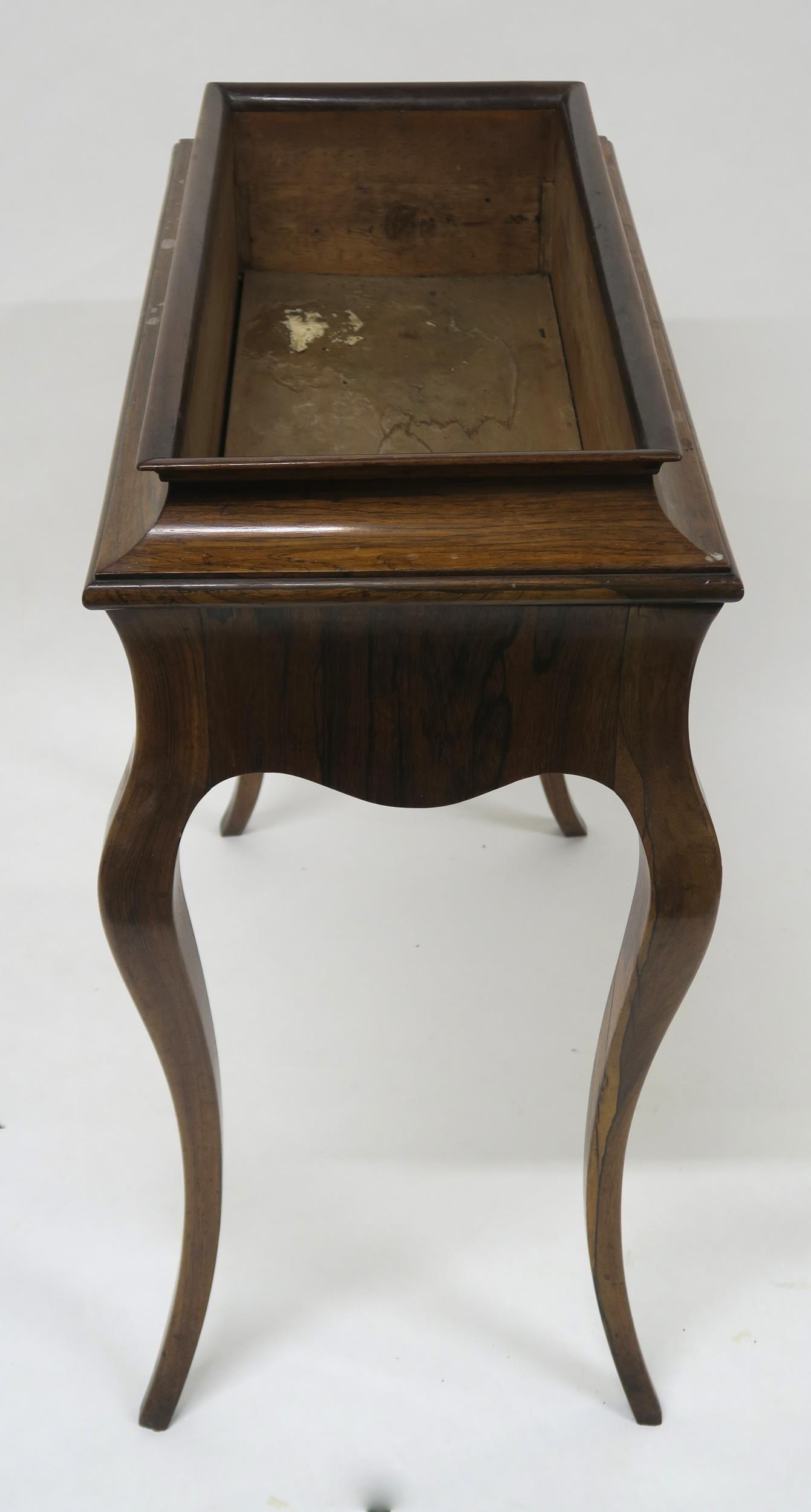 A VICTORIAN ROSEWOOD JARDINIERE TABLE with removable rosewood top over shaped frieze on cabriole - Image 6 of 6