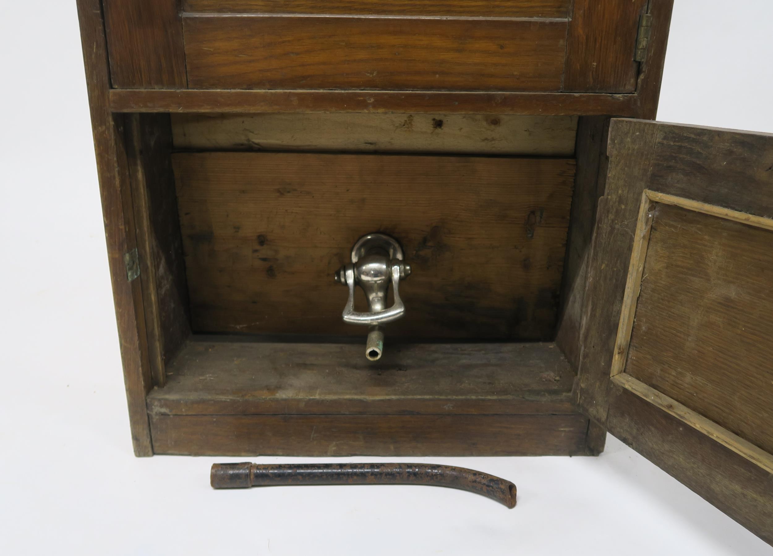 A 19/20TH CENTURY TEAK SHIPS CABIN WASH STAND with three asymmetrical cabinet doors over fall - Image 2 of 10