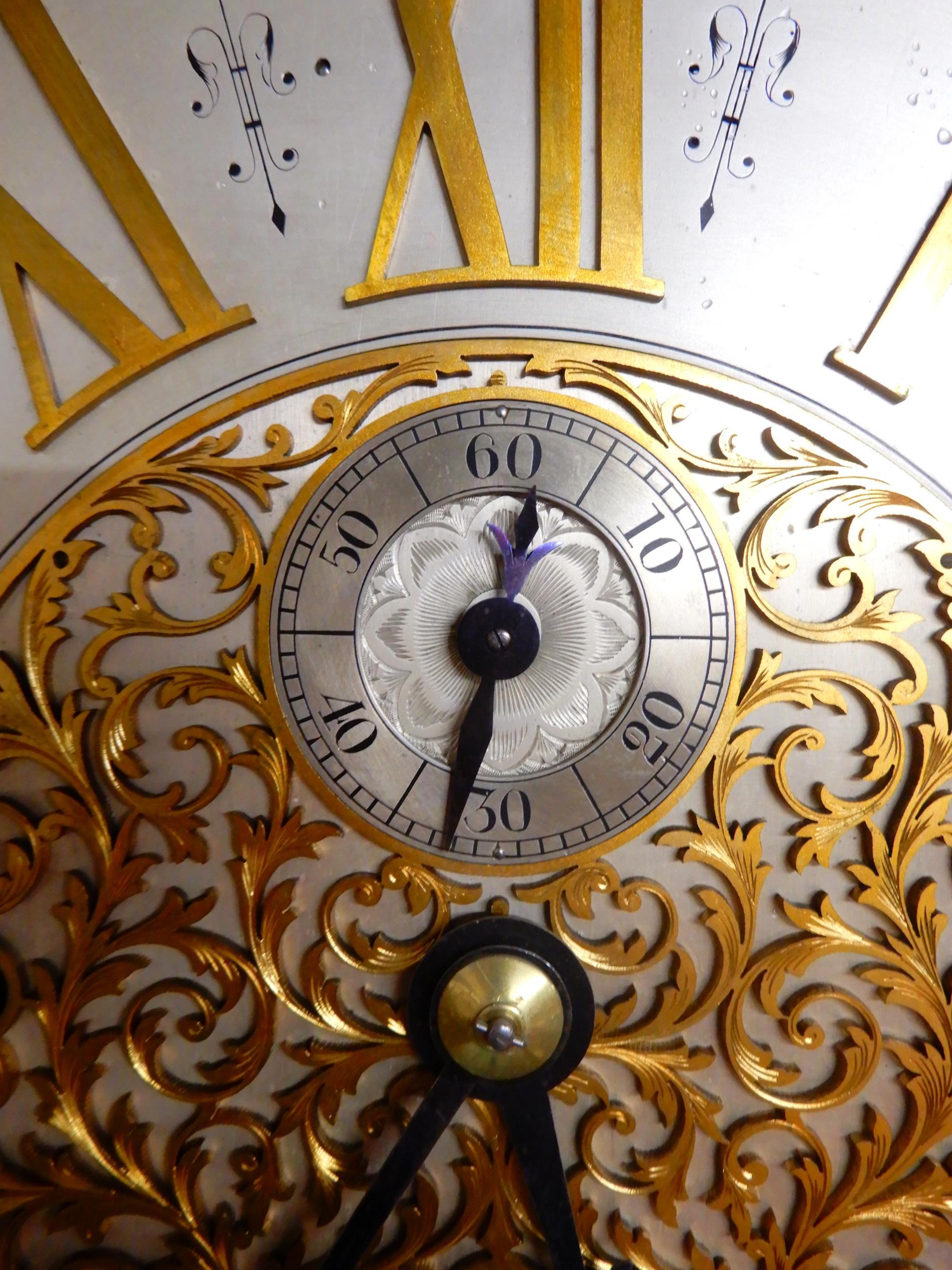 A LARGE EARLY 20TH CENTURY LONGCASE CLOCK with brass and silvered 14" dial with Roman numerals, - Image 4 of 20