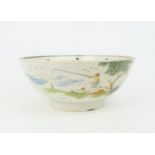 A COMMEMORATIVE PEARLWARE BOWL probably Liverpool circa 1798, painted with Fill to brave Duncan