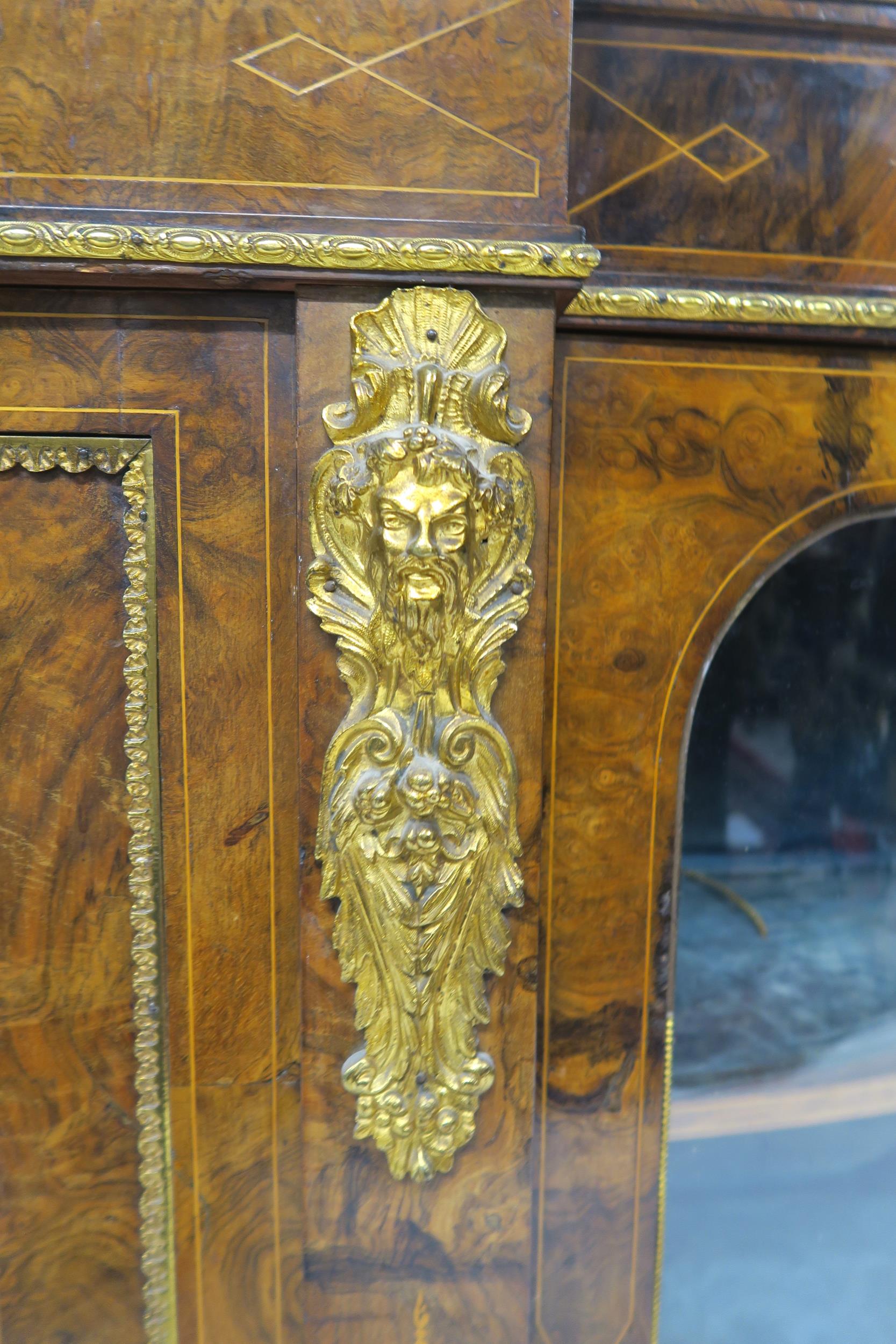 A VICTORIAN BURR WALNUT AND SATINWOOD INLAID CREDENZA with central cabinet door flanked by curved - Image 4 of 18