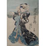 UTAGAWA KUNIYOSHI (1797-1861)  An Oban tate-e woodblock print of a bijin, 36 x 25cm, UTAGAWA