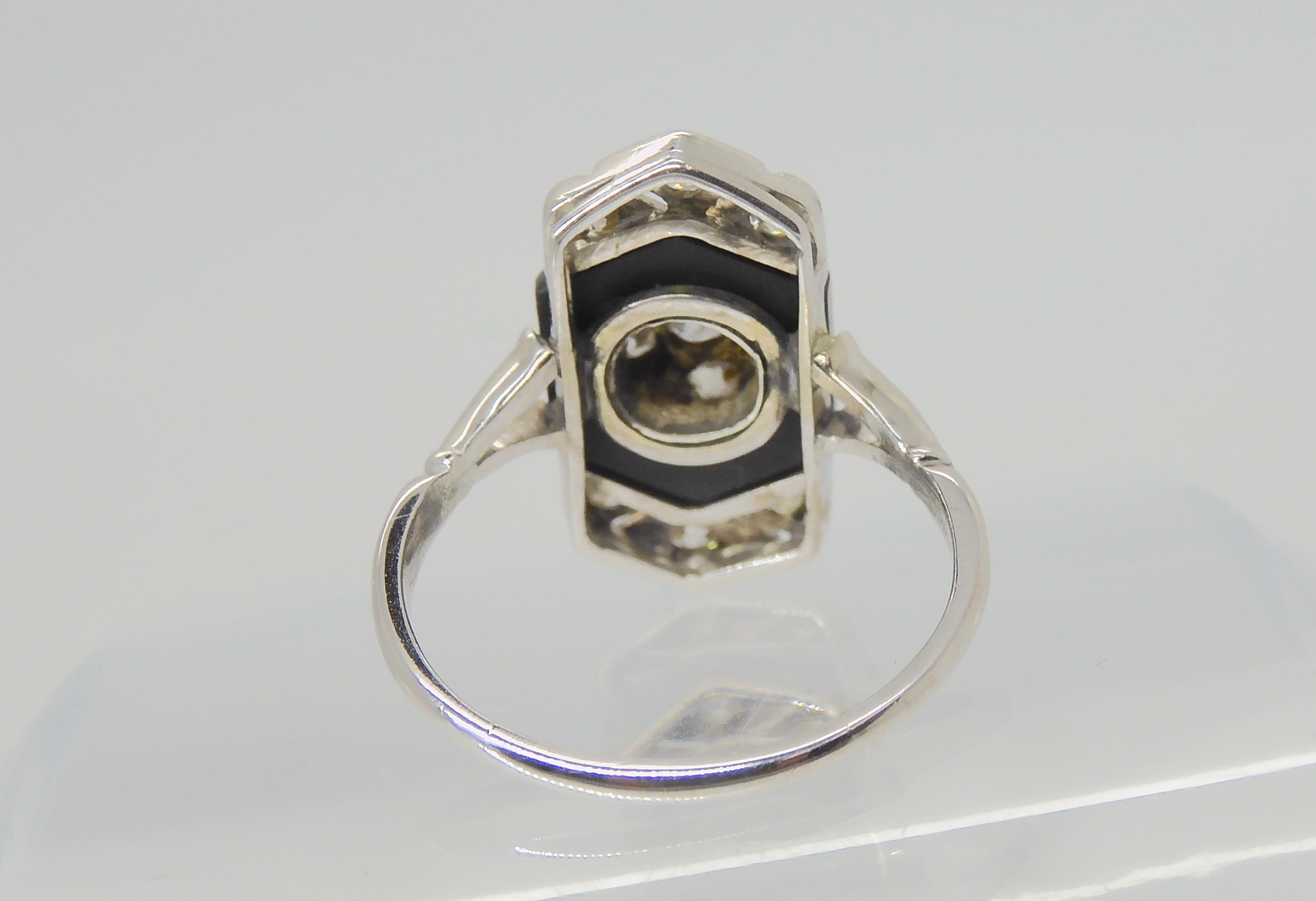 AN OLD CUT DIAMOND AND ONYX RING the white metal mount is set with estimated approx 0.40cts of old - Image 4 of 4