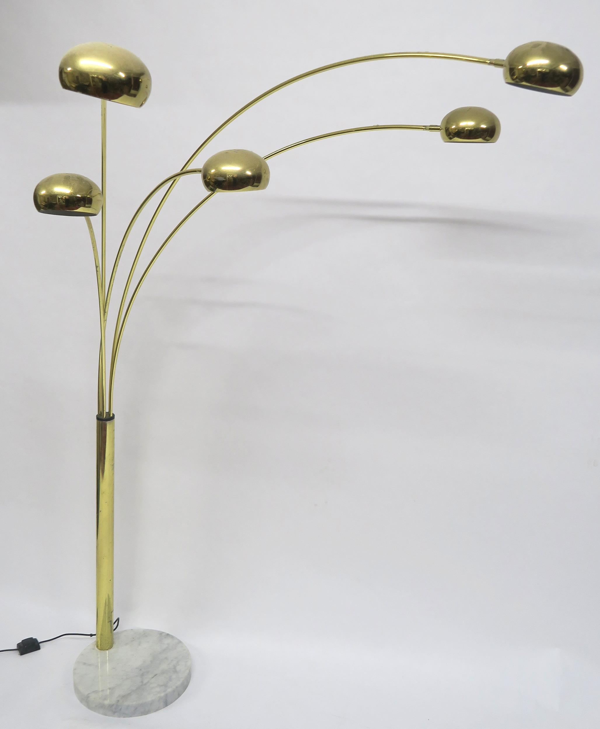 A MID 20TH CENTURY SWEDISH COTTEX FIVE BRANCH STANDARD LAMP with five brass coloured arms on brass - Image 6 of 6