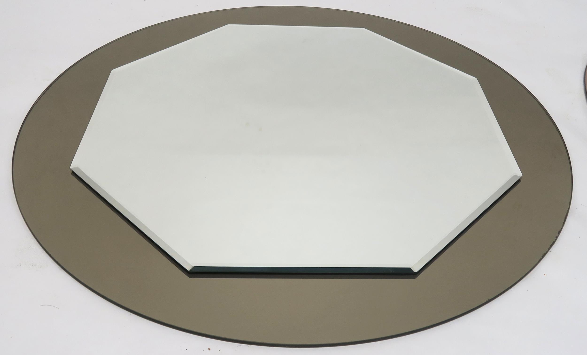 A LOT OF THREE 20TH CENTURY ART DECO STYLE FRAMELESS WALL MIRRORS with central circular mirror - Image 8 of 11