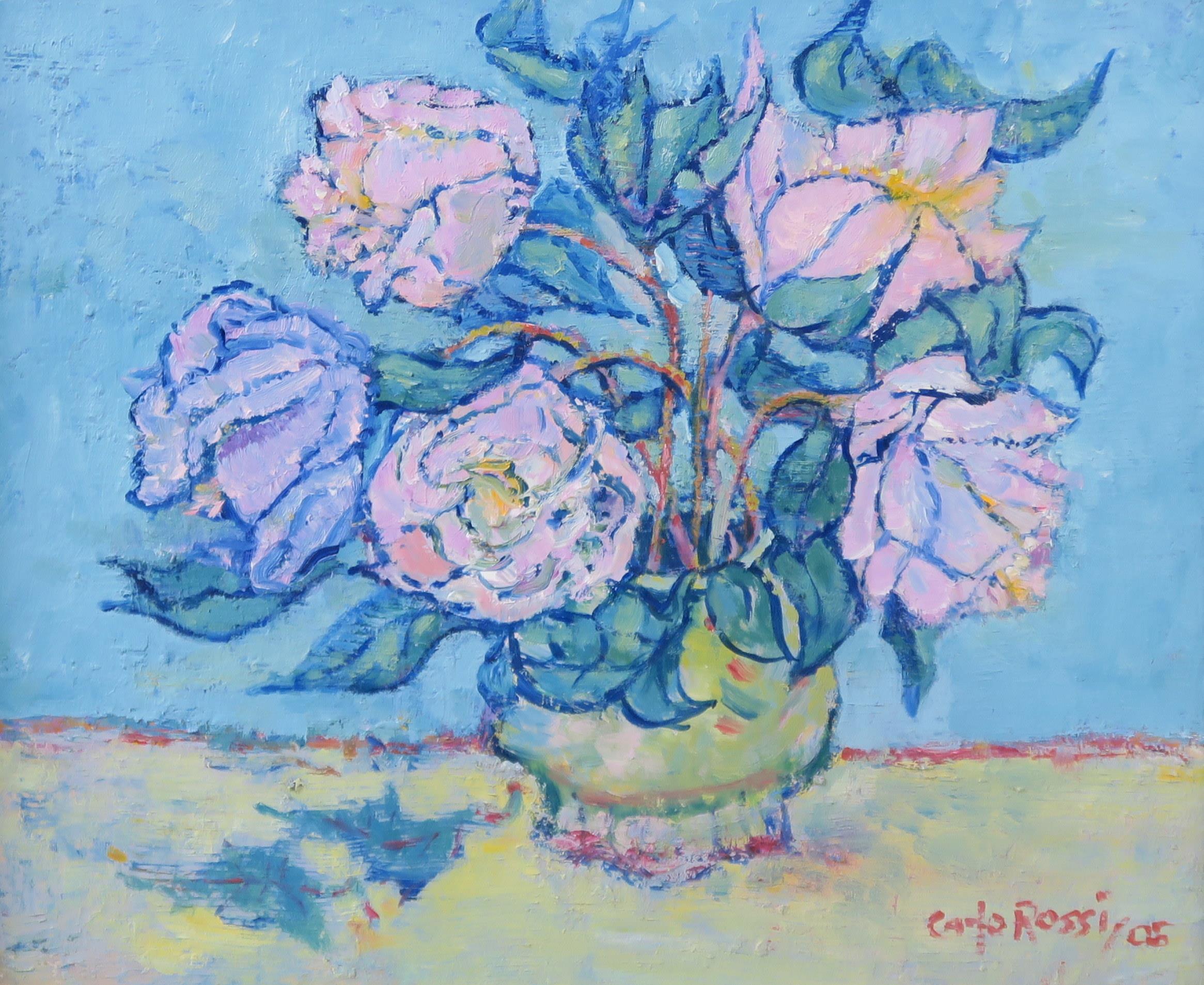 CARLO ROSSI RSW RGI (SCOTTISH 1921-2010) JAR WITH ROSES  Oil on board, signed lower right, dated (