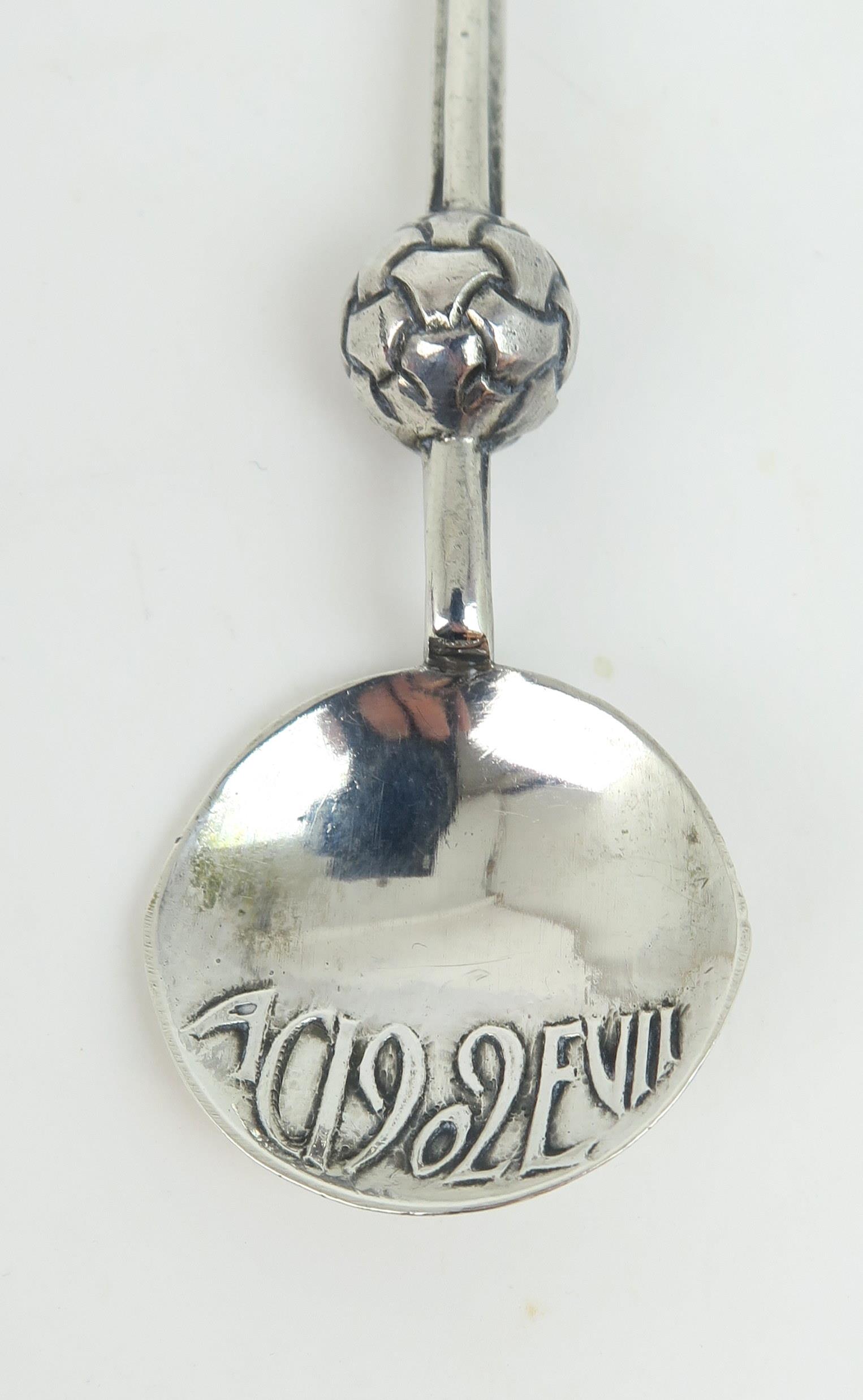 ARCHIBALD KNOX FOR LIBERTY & CO; An Edwardian silver commemorative cymric spoon, the circular bowl - Image 2 of 3