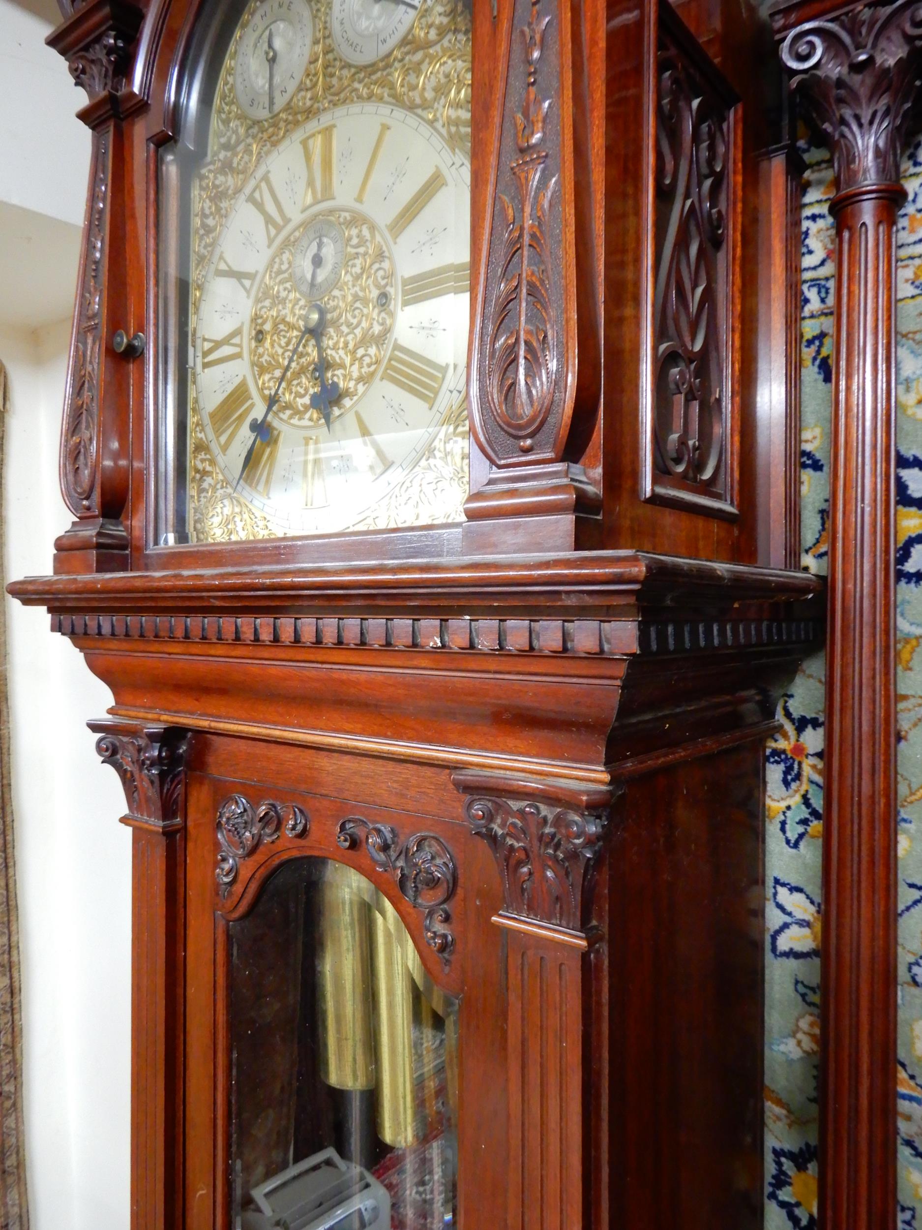 A LARGE EARLY 20TH CENTURY LONGCASE CLOCK with brass and silvered 14" dial with Roman numerals, - Image 19 of 20