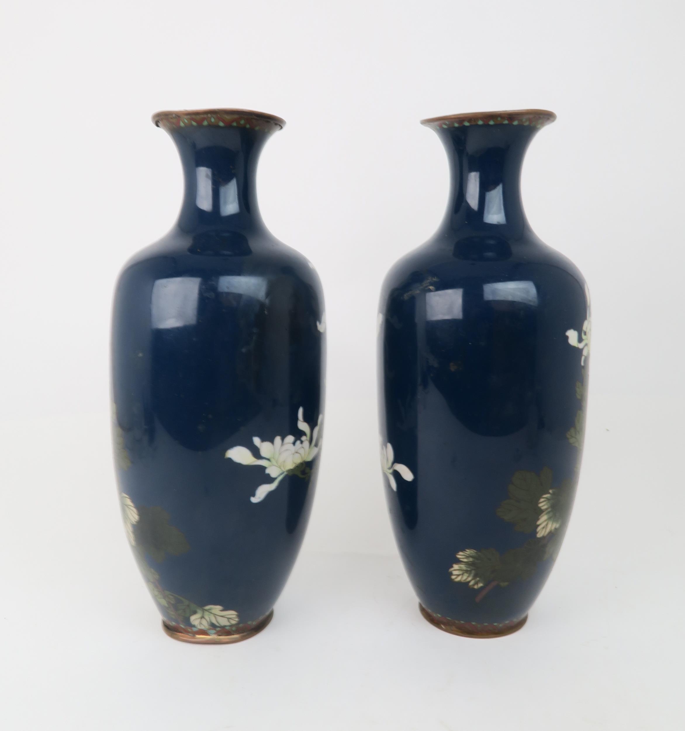 A PAIR OF JAPANESE CLOISONNE VASES Decorated with white peonies and foliage, 37cm high Condition - Image 3 of 7