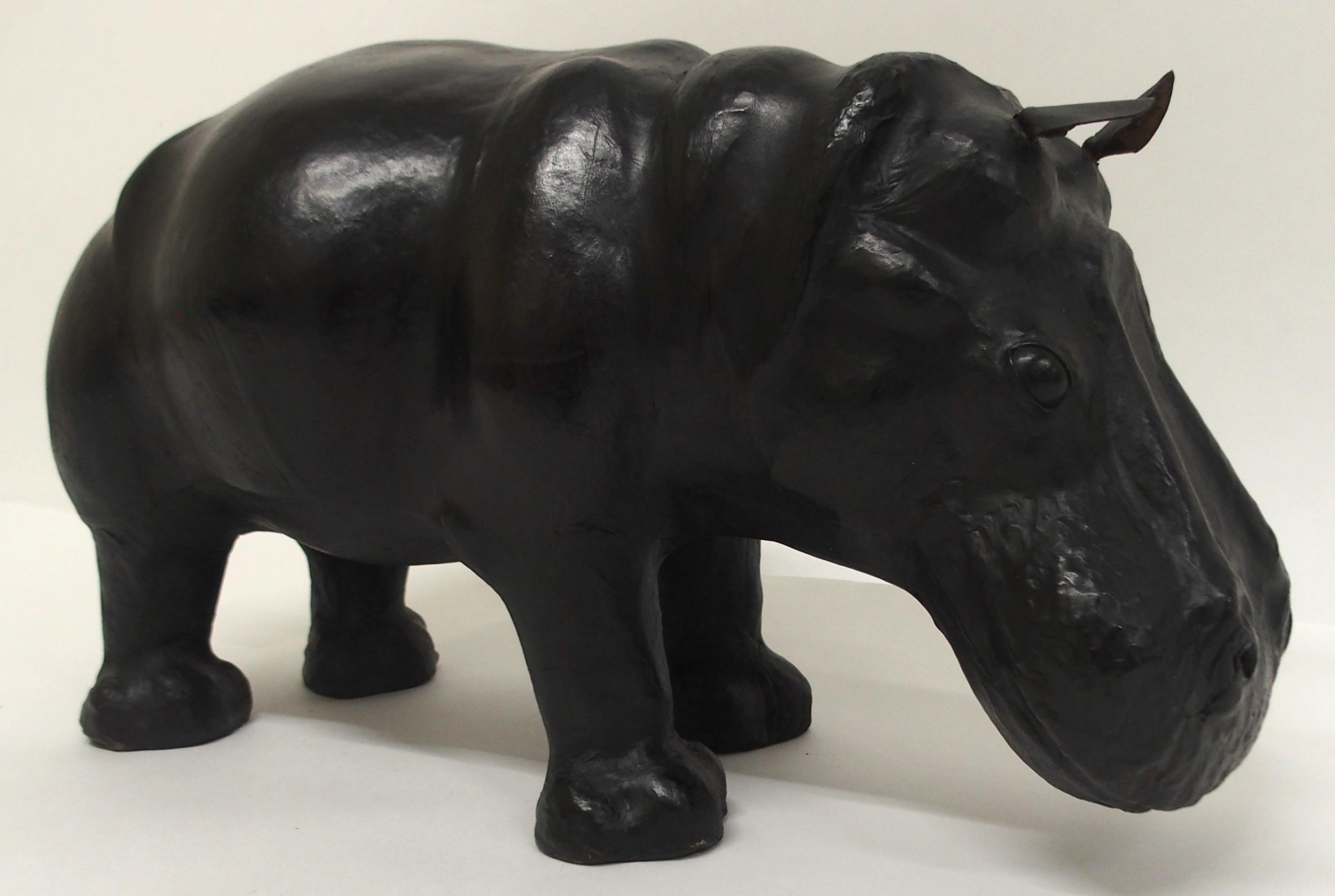 AN EARLY 20TH CENTURY LIBERTY OF LONDON STYLE LEATHER HIPPOPOTAMUS FOOTSTOOL with glass eyes, 32cm - Image 2 of 5