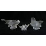 A PAIR OF LALIQUE BIRDS including Moineau Coquet and the other Moineau Moquer, 11cm long together