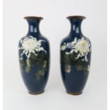 A PAIR OF JAPANESE CLOISONNE VASES Decorated with white peonies and foliage, 37cm high Condition