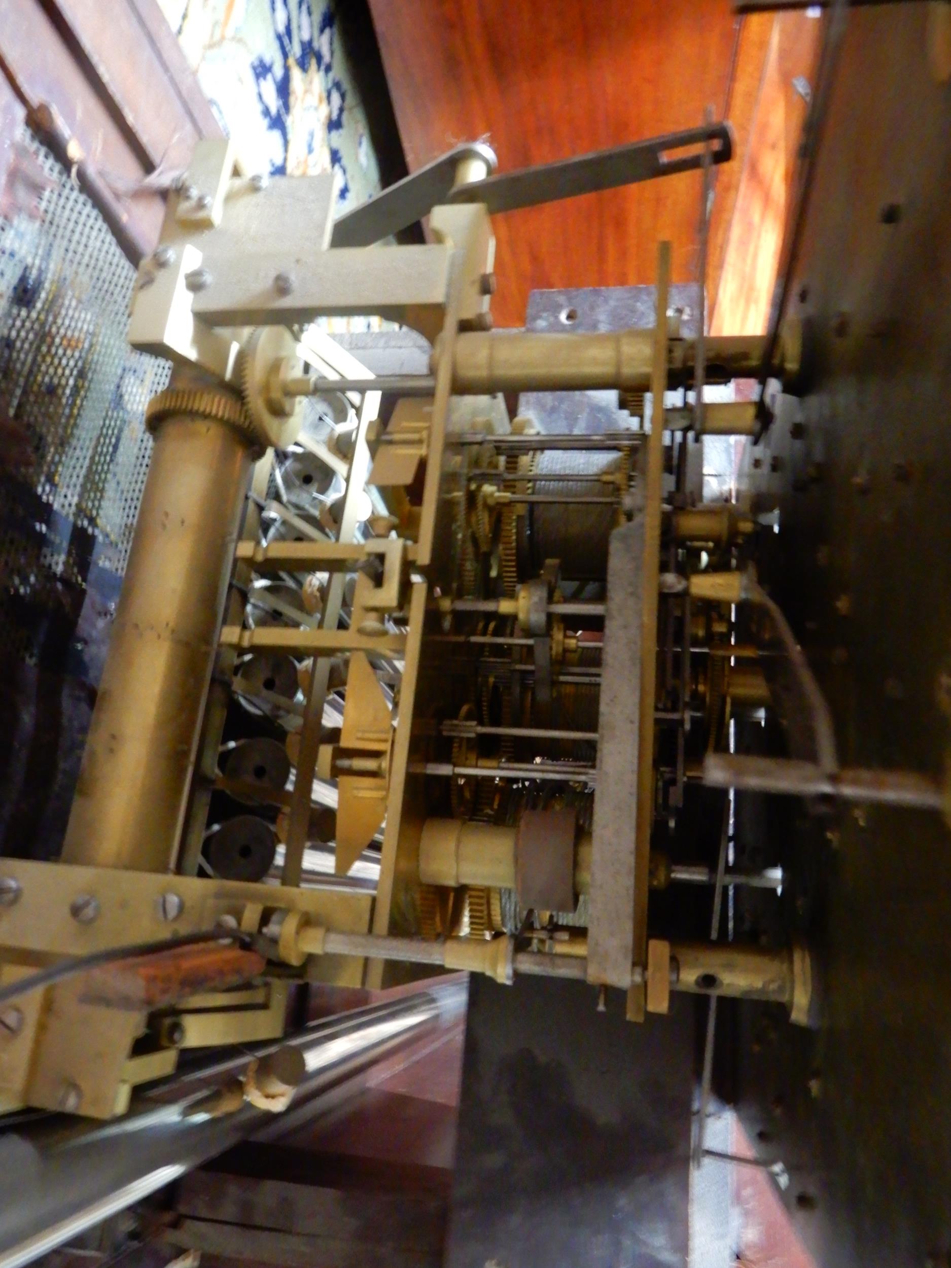 A LARGE EARLY 20TH CENTURY LONGCASE CLOCK with brass and silvered 14" dial with Roman numerals, - Image 8 of 20