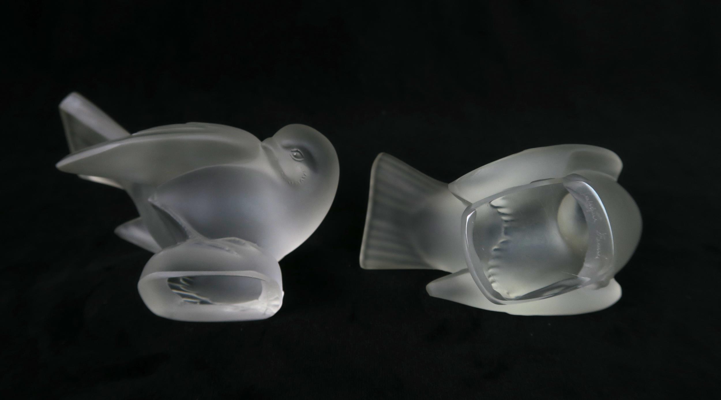 A PAIR OF LALIQUE BIRDS including Moineau Coquet and the other Moineau Moquer, 11cm long together - Image 3 of 5