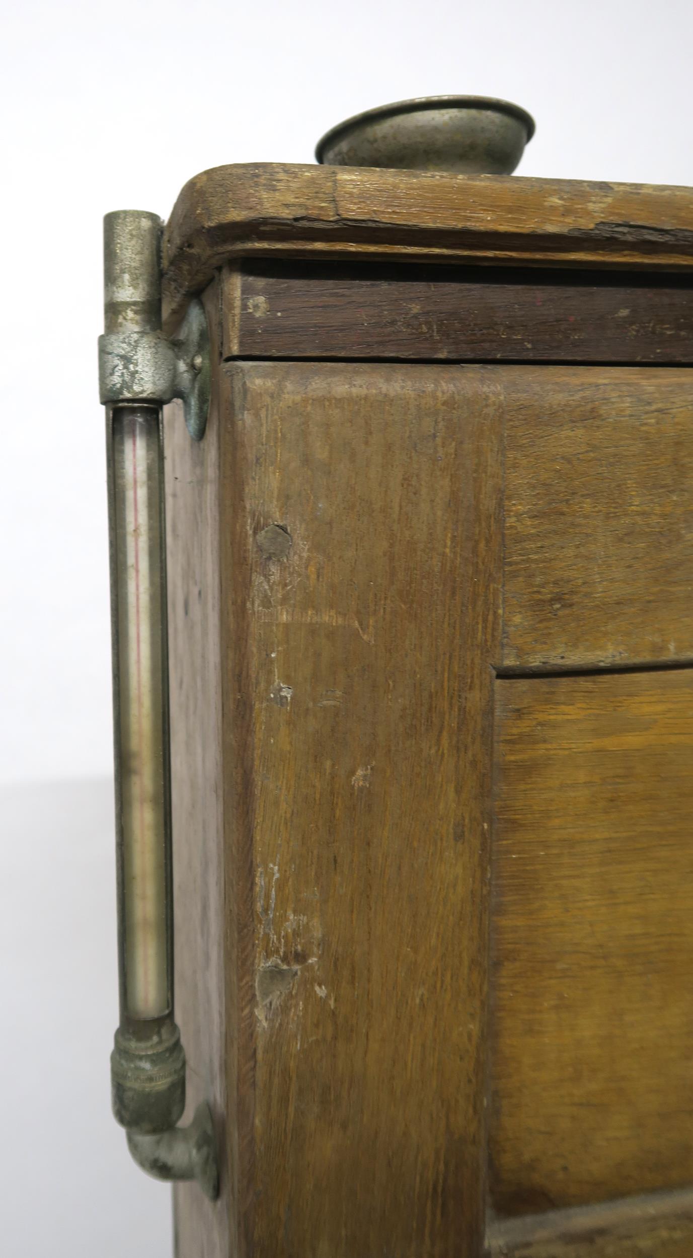A 19/20TH CENTURY TEAK SHIPS CABIN WASH STAND with three asymmetrical cabinet doors over fall - Image 6 of 10