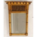 A 19TH CENTURY GILTWOOD AND GESSO FRAMED BEVELLED GLASS WALL MIRROR with moulded cornice with
