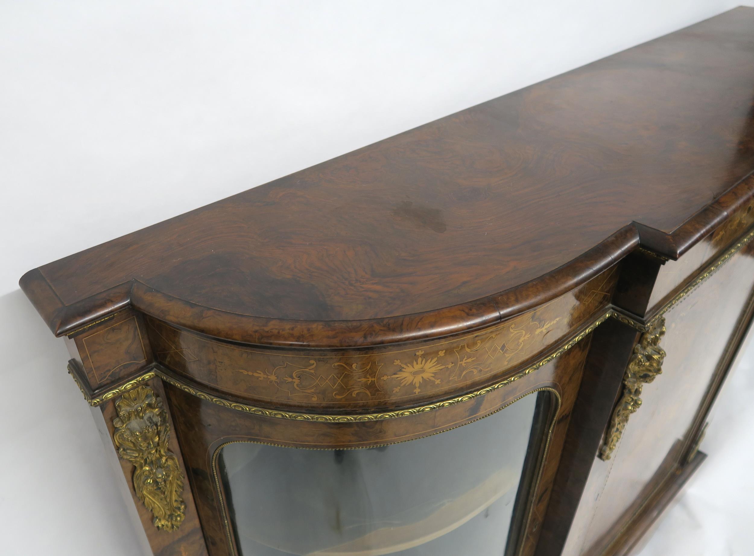 A VICTORIAN BURR WALNUT AND SATINWOOD INLAID CREDENZA with central cabinet door flanked by curved - Image 17 of 18