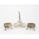 AN ELIZABETH II SILVER WINE FUNNEL AND STAND of typical form, with a beaded rim, parcel gilt