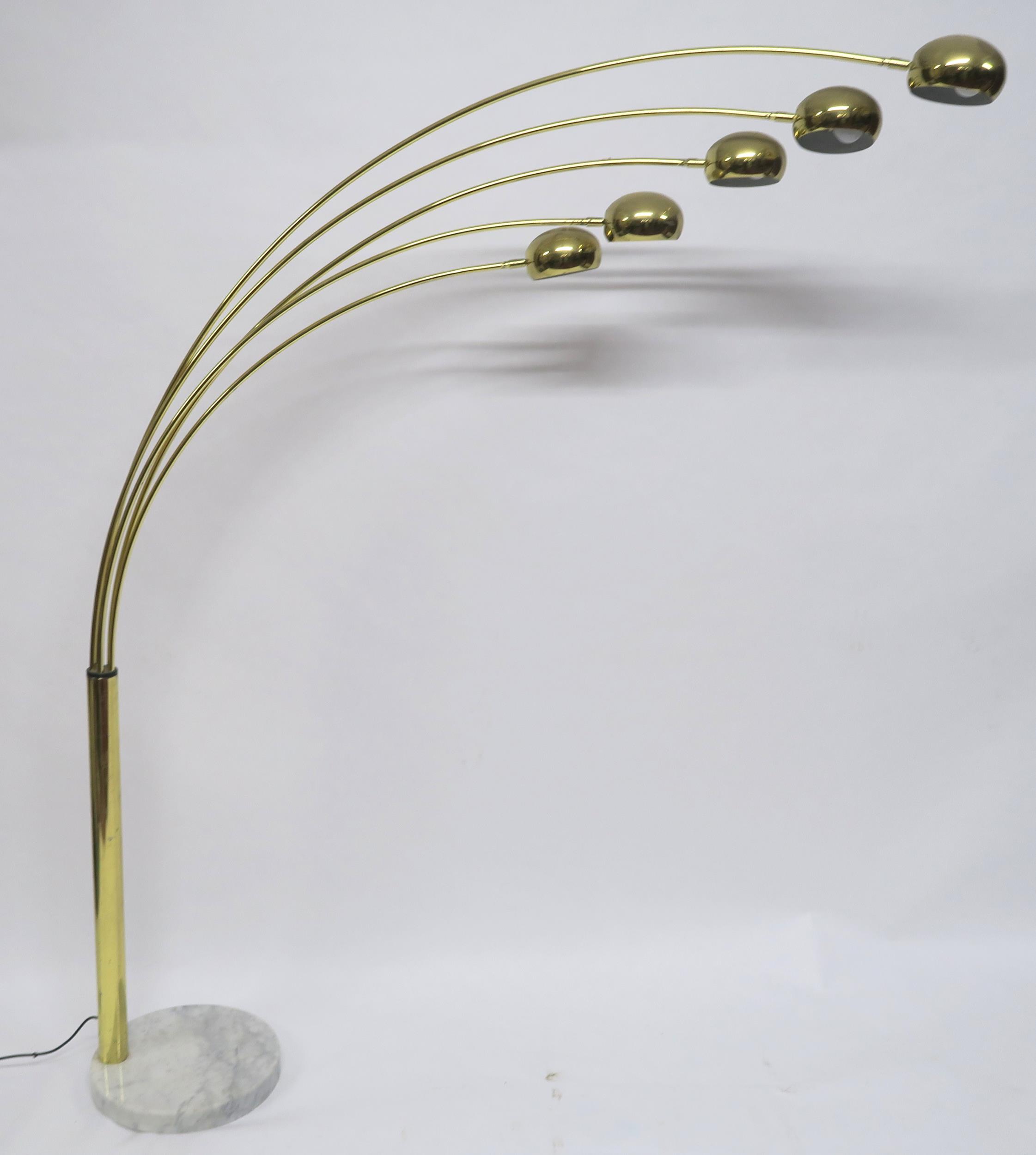 A MID 20TH CENTURY SWEDISH COTTEX FIVE BRANCH STANDARD LAMP with five brass coloured arms on brass