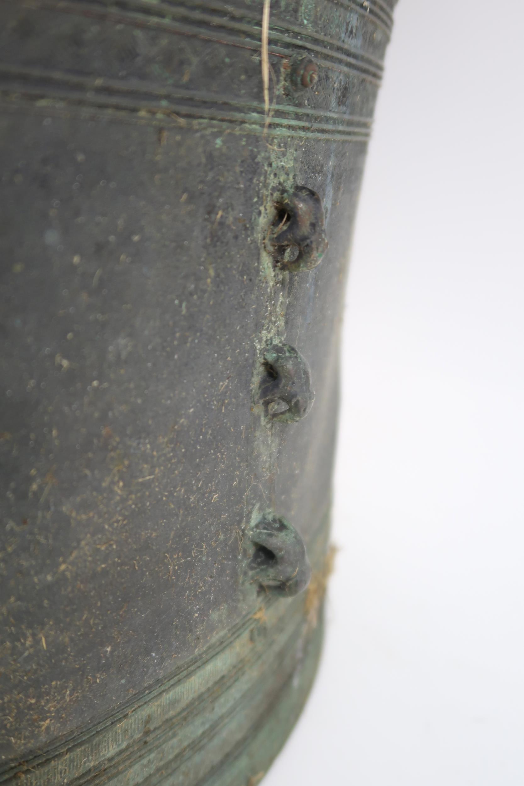 A LAOTIAN BRONZE RAIN DRUM  Of traditional type, with applied animals to top and pierced strap - Image 5 of 11